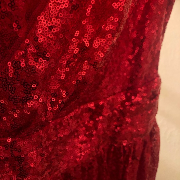 Kate Kasin formal red sequin dress 16inch PTP, 47 inch long, Size 10 - Picture 6 of 11